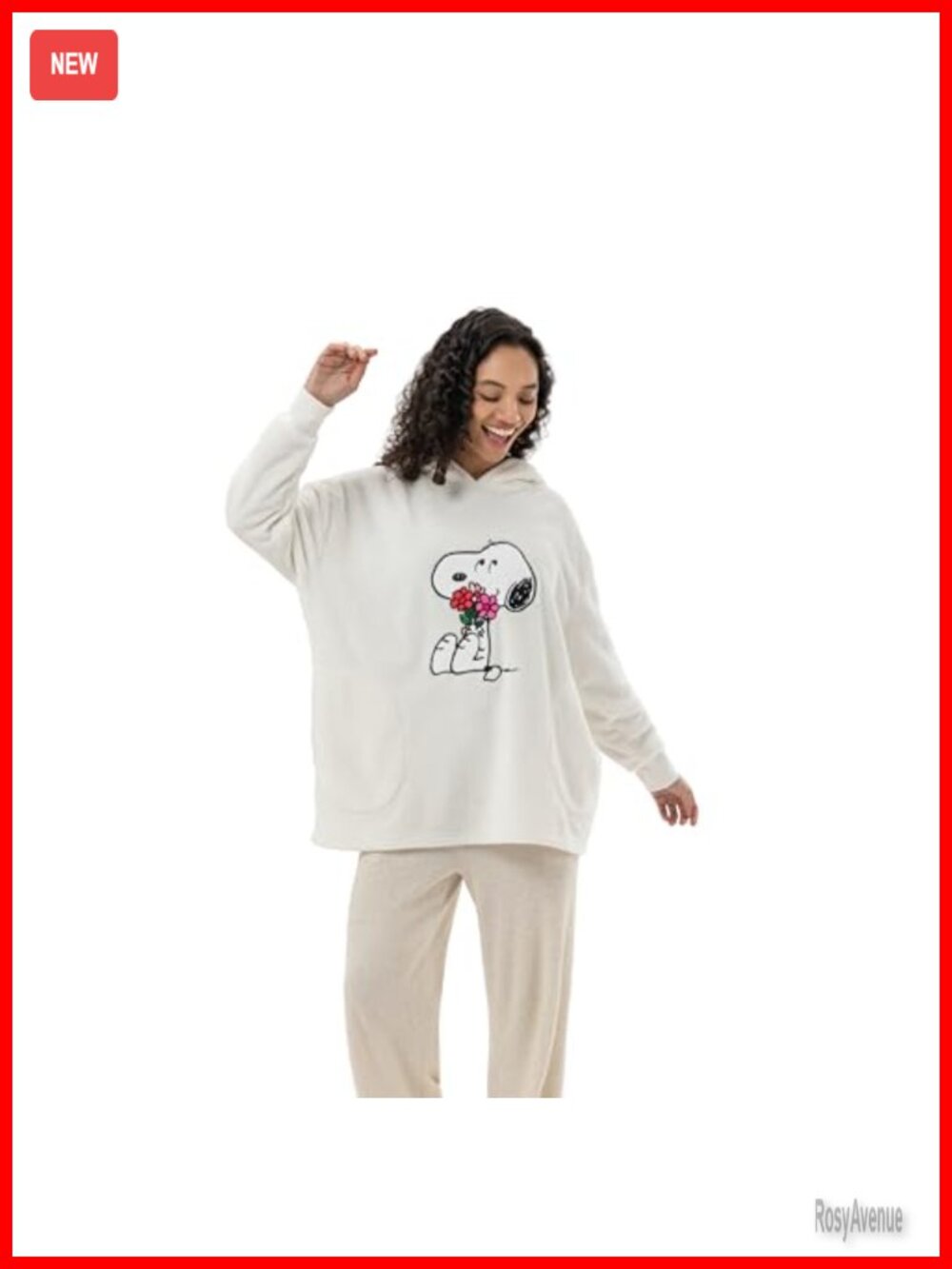 Oversized Embroidered Fleece Sweatshirt Pullover Snoopy Women